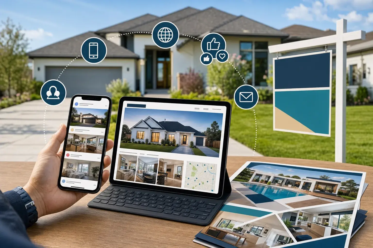 A real estate agent comparing listing channels on a laptop, weighing the MLS against other marketing options.